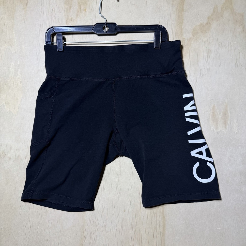 Calvin Klein Performance Womens XL Black Biker Shorts Logo High Rise Stretch